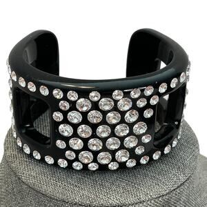 Reserved...NFS   Vintage Black Lucite Rhinestone Chunky Wide Cuff Bracelet